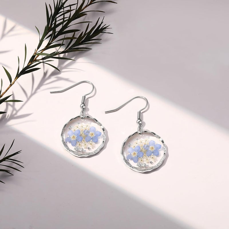 AUNTESIGN Store Forget-Me-Not and Queen Anne's Lace Pressed Wildflower Earrings | Pressed Flower Earrings | Handmade Drop and Dangle Earrings | Gift for Woman - Image 3